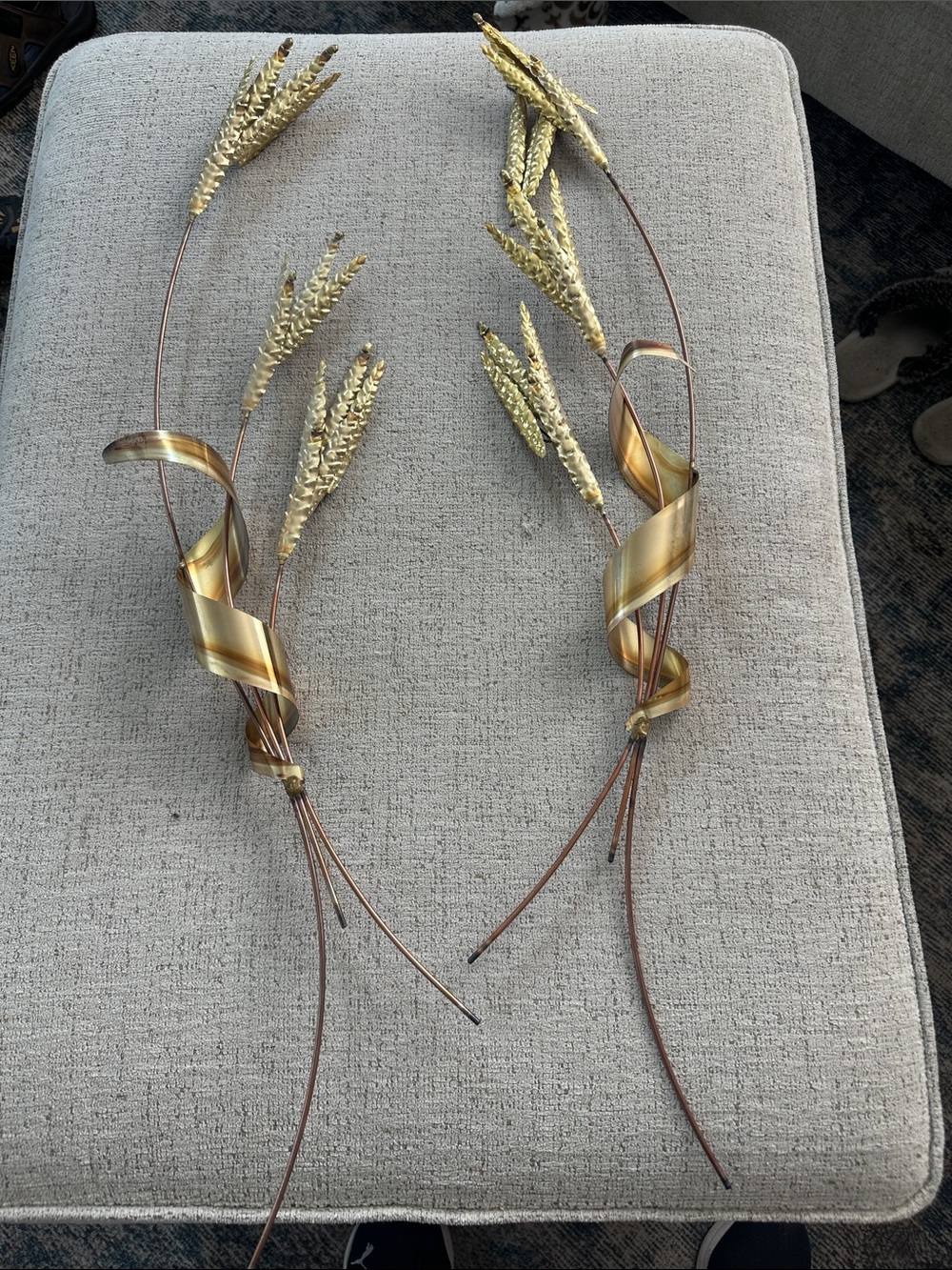 Vintage MCM Brass and Copper Wheat Wall Hanging Set of 2
